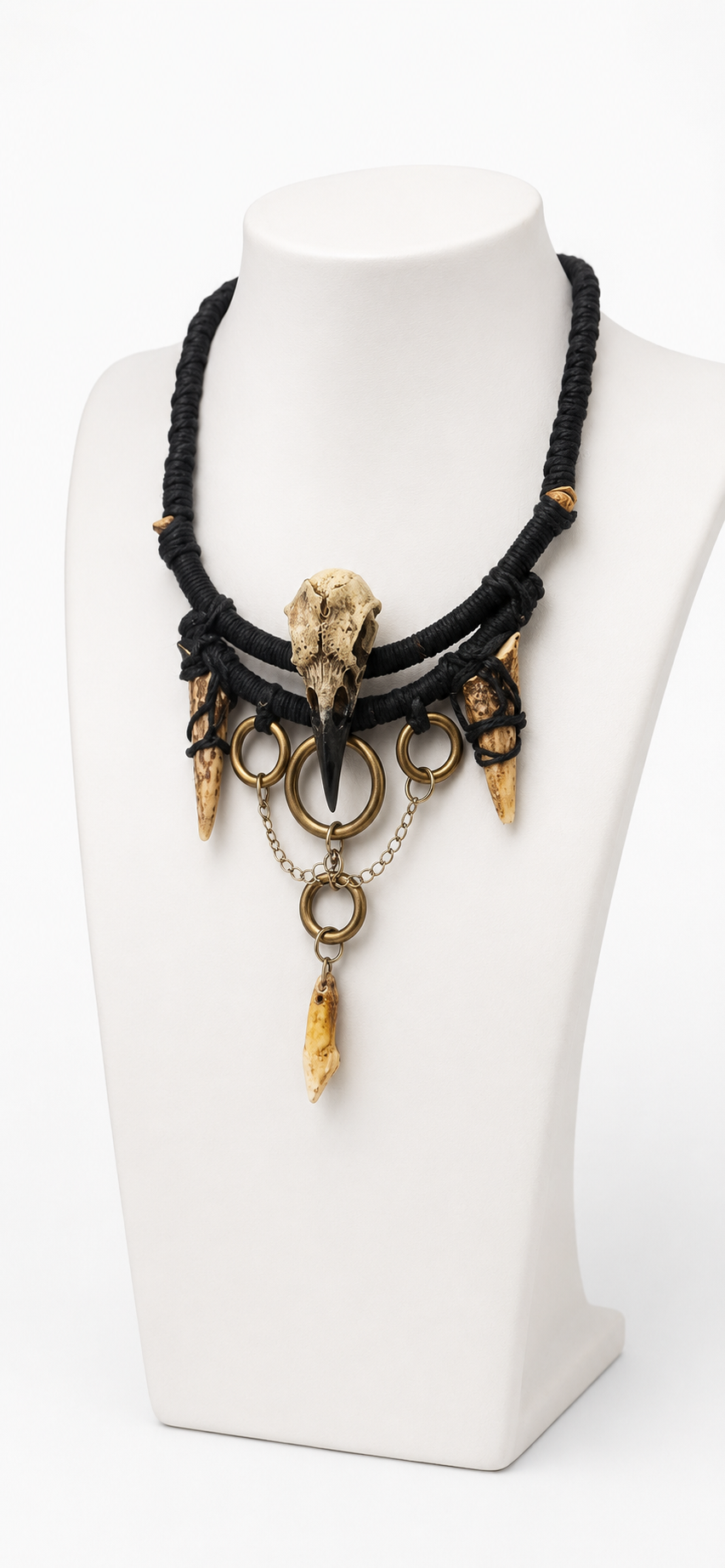 Resin Crow Skull & Double Antler Necklace