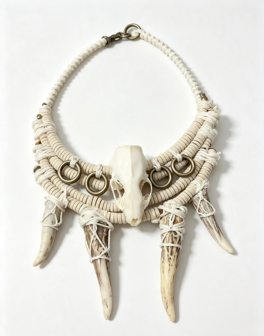 Mink Skull Four-Antler White Gothic Necklace