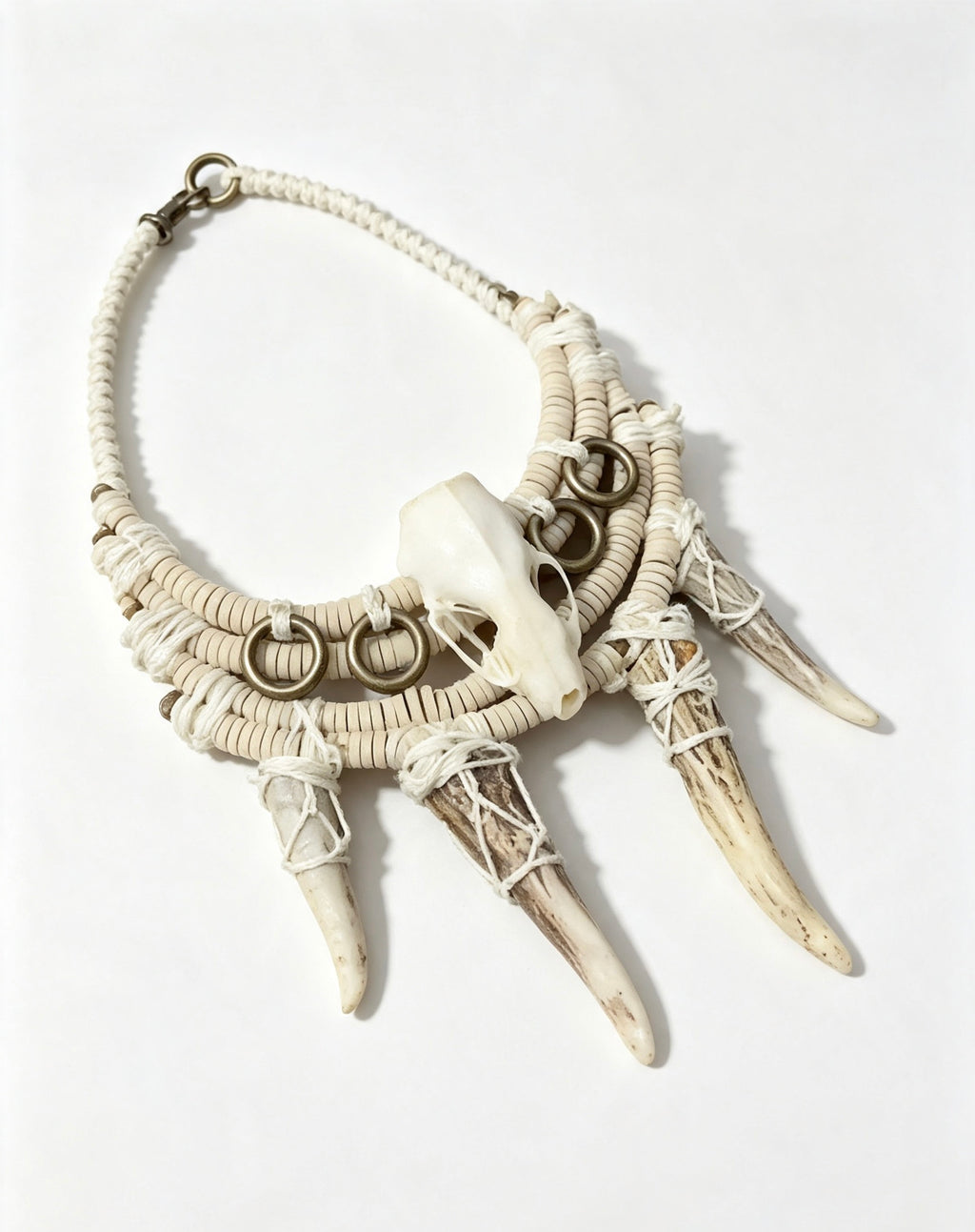 Mink Skull Four-Antler White Gothic Necklace