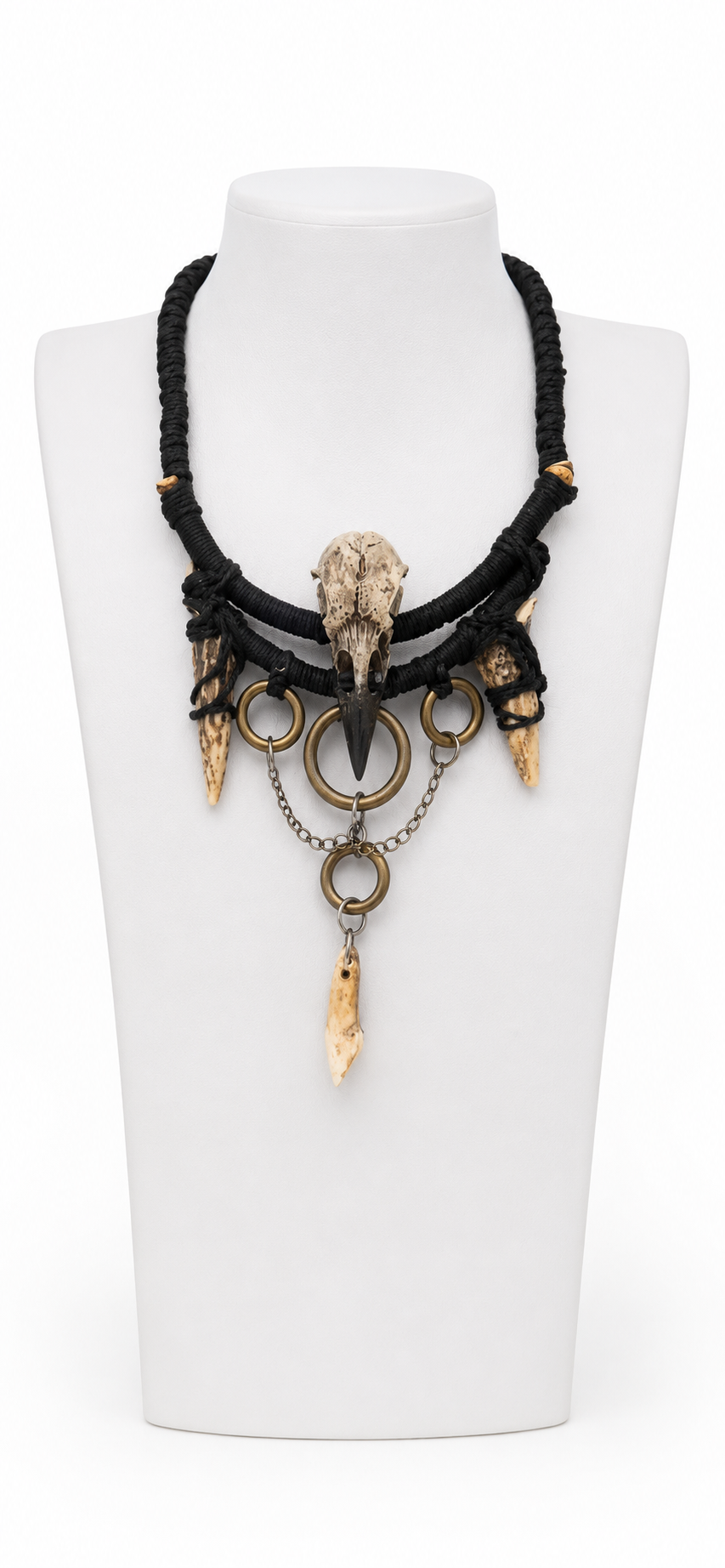Resin Crow Skull & Double Antler Necklace