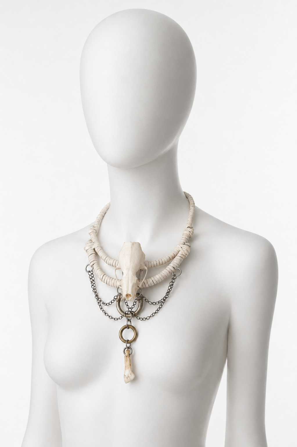White Gothic Mink Skull Necklace