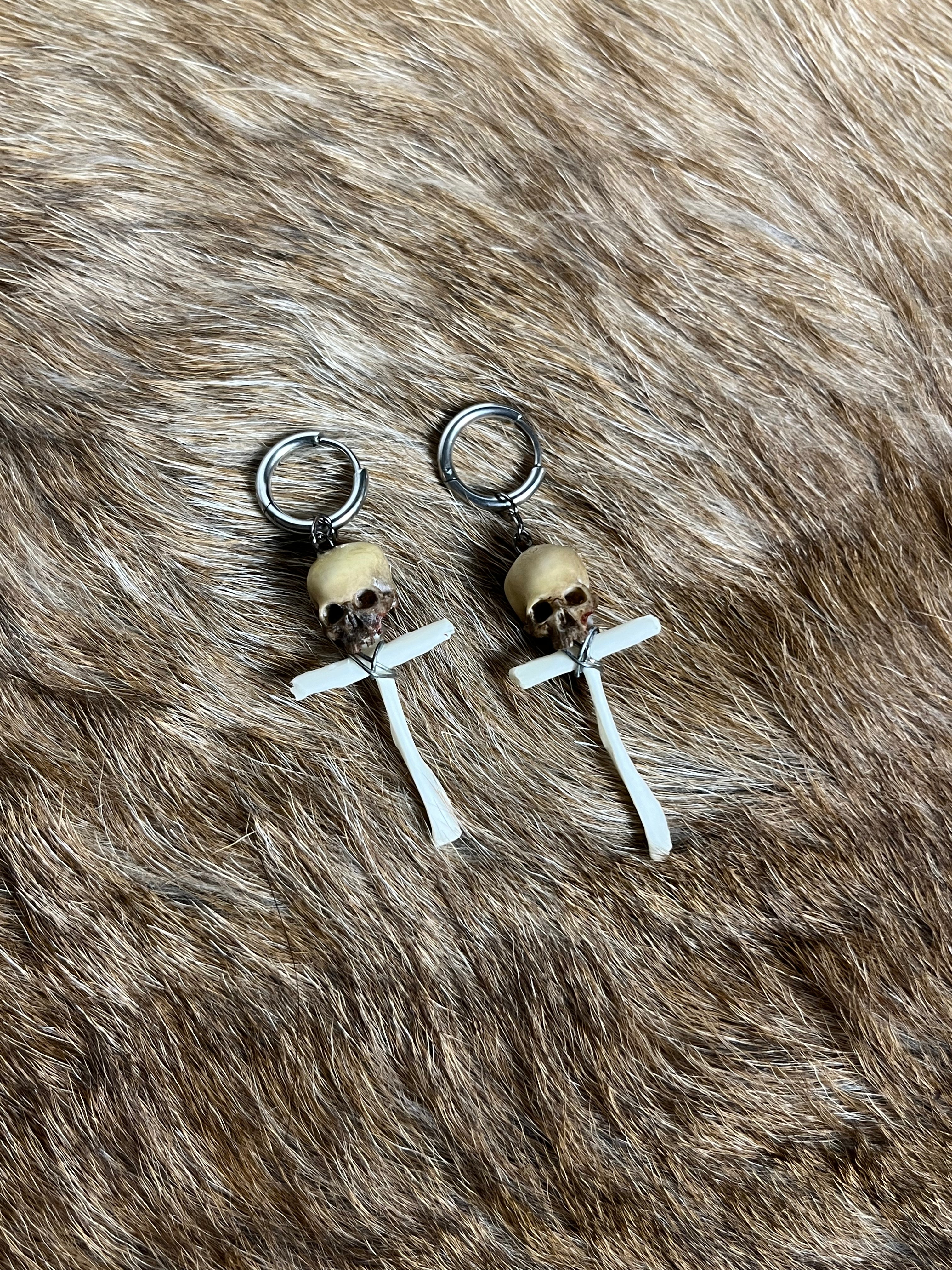 Mini Skull Cross Drop Earrings