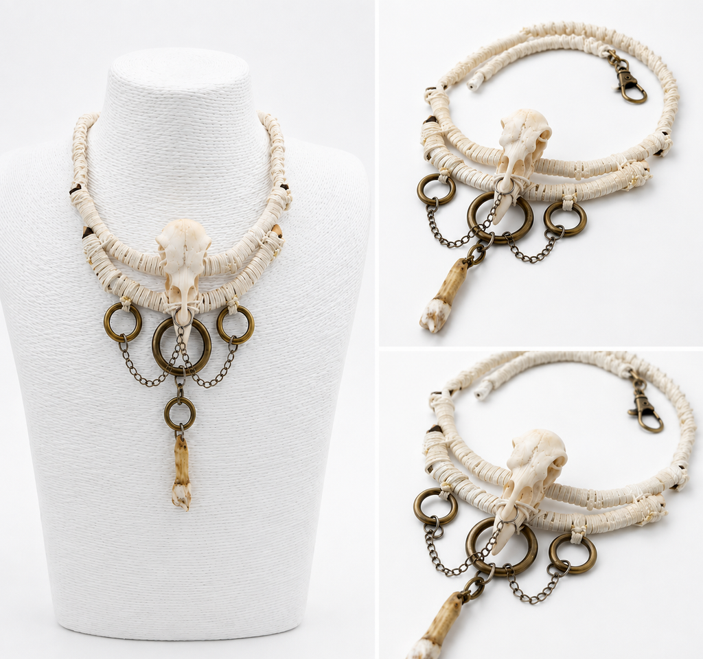 White Gothic Crow Relic Necklace