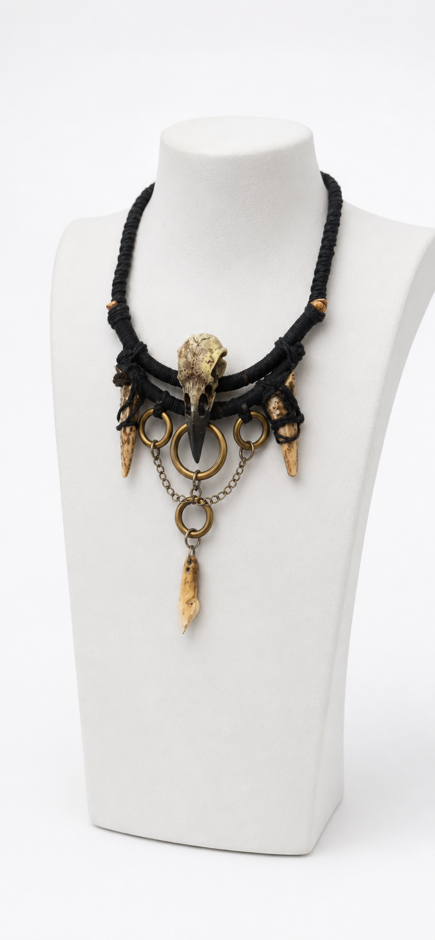 Resin Crow Skull & Double Antler Necklace