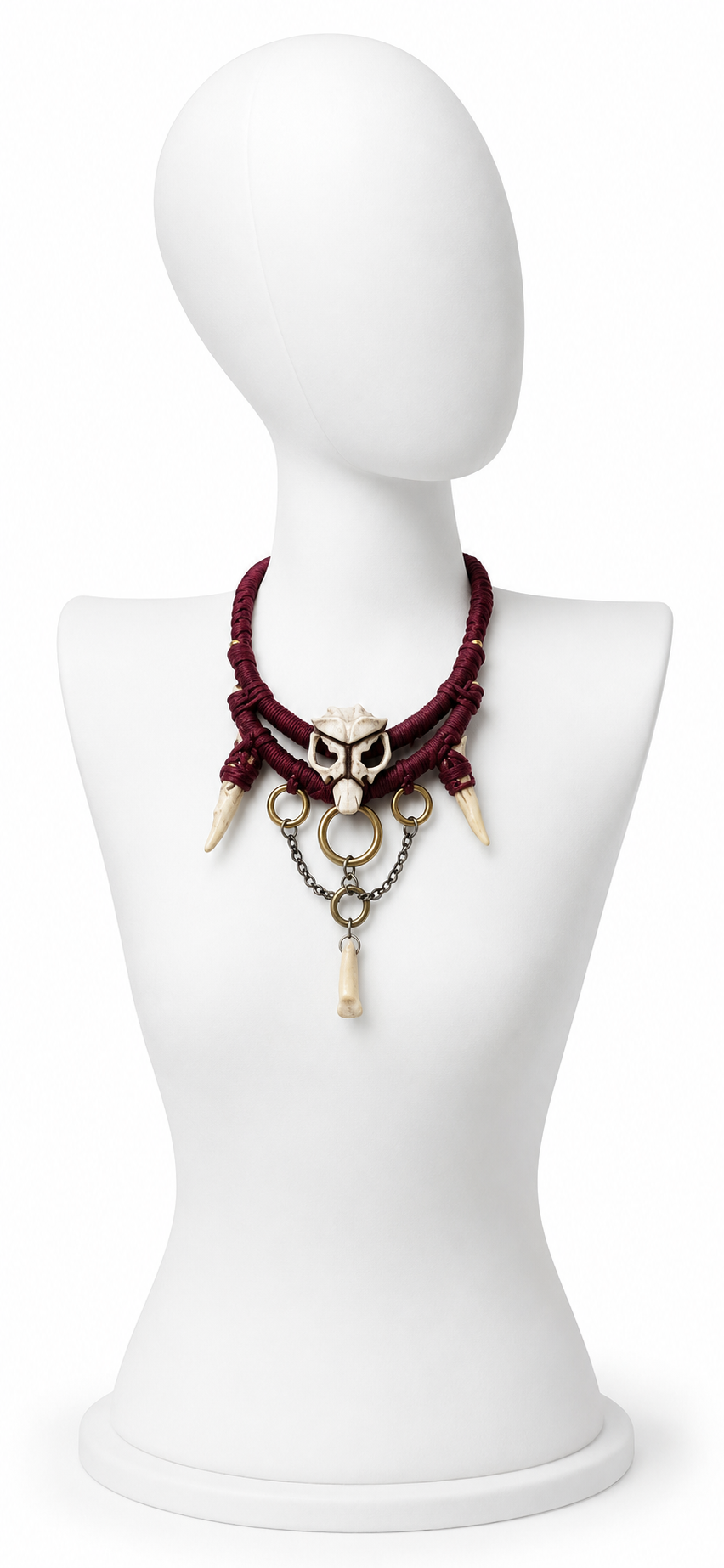 Double-Antler Mouse Skull Red Gothic Necklace