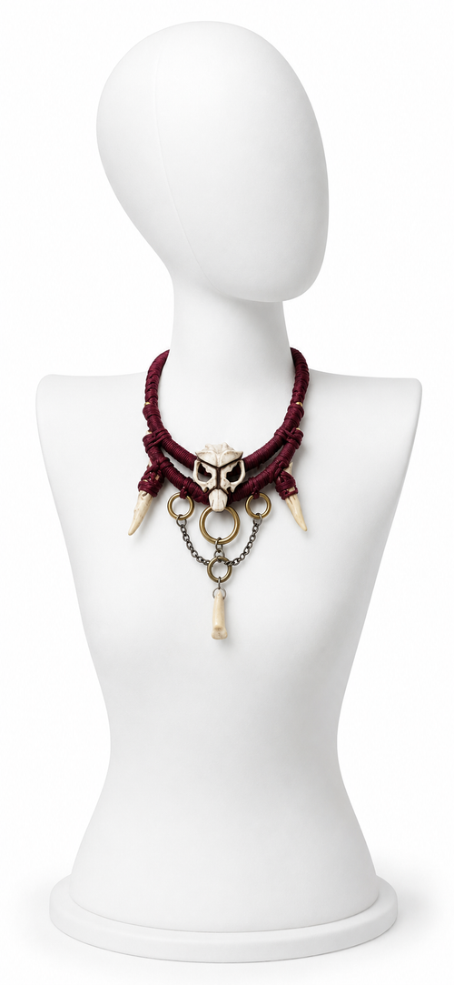 Double-Antler Mouse Skull Red Gothic Necklace