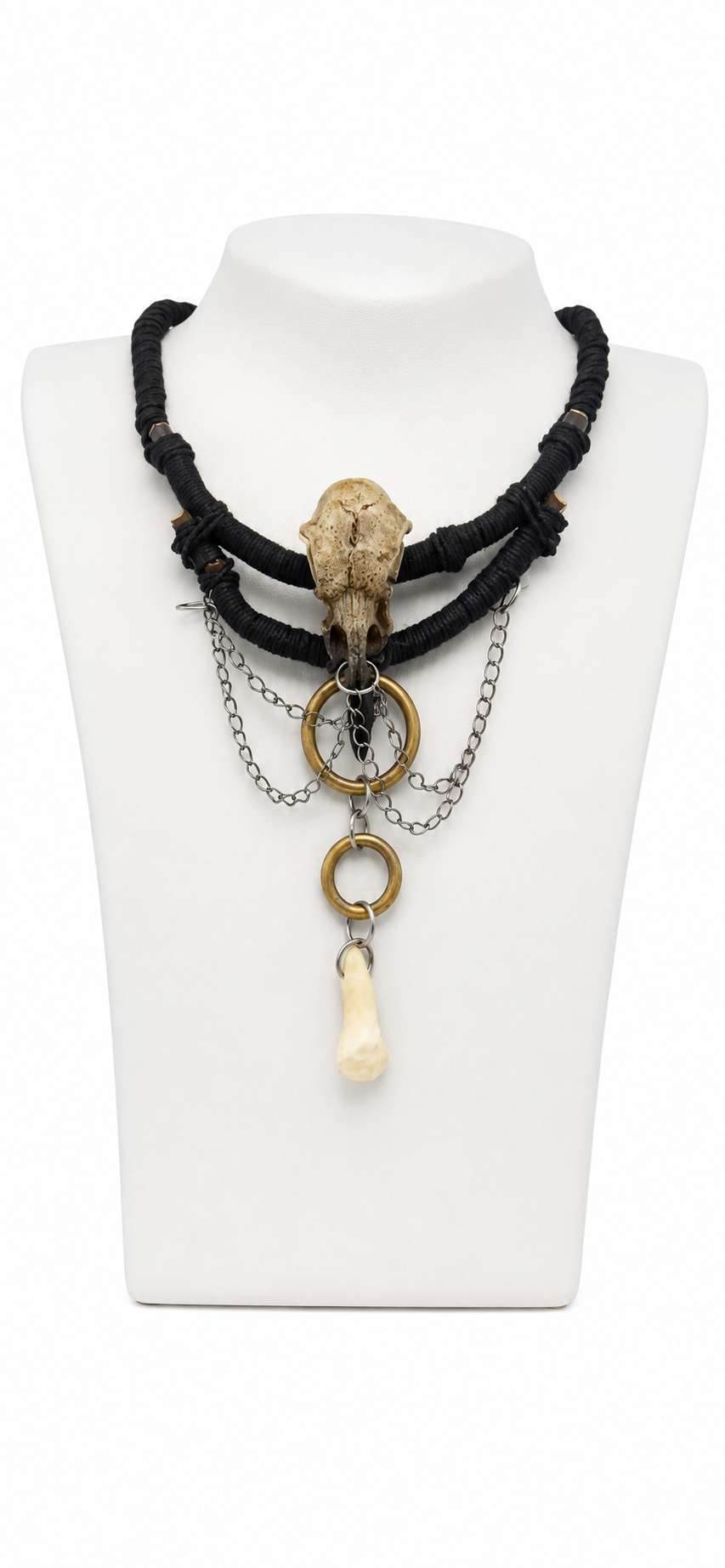 Crow Skull & Horse Tooth Gothic Necklace