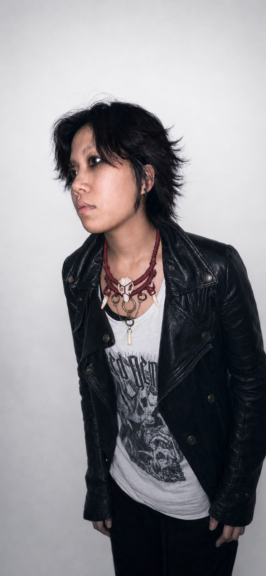Double-Antler Mouse Skull Red Gothic Necklace