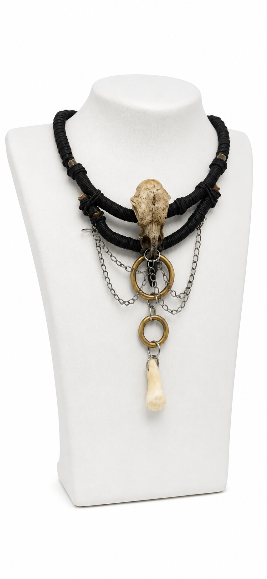 Crow Skull & Horse Tooth Gothic Necklace