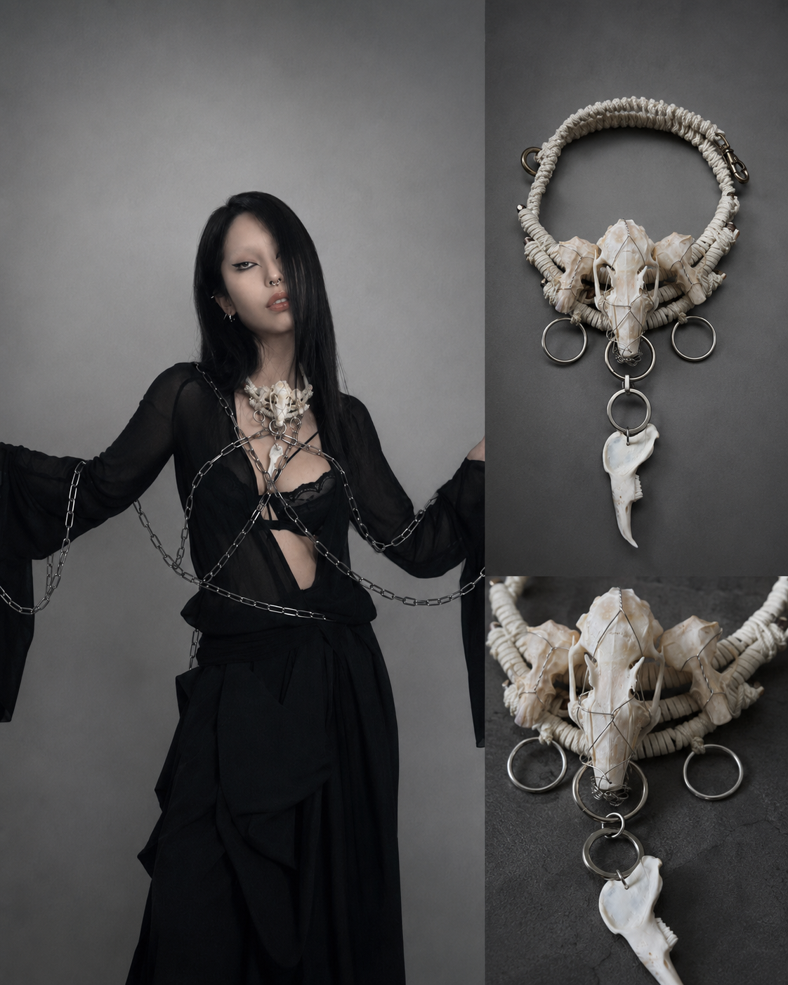 Triple Skull White Gothic Necklace