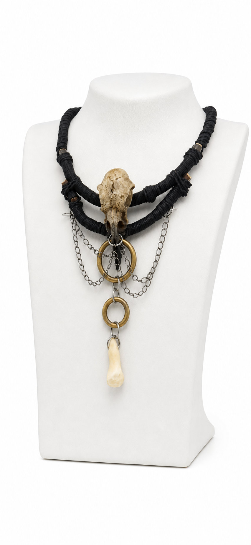 Crow Skull & Horse Tooth Gothic Necklace